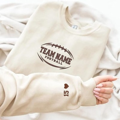 Custom Football Team Embroidered Sweatshirt Hoodie with Number On Sleeve Perfect Gift for Husband Son