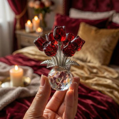 Crystal Glass Rose Bouquet Gift for Mom Grandma Mother's Day Gift Ideas