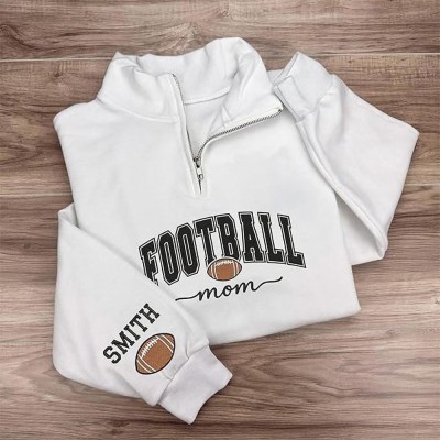 Custom Football Mom Embroidered Sweatshirt Hoodie with Names On Sleeve Unique Gift for Mom Grandma