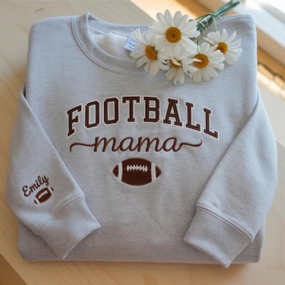 Personalized Football Mama Embroidered Sweatshirt Hoodie with Names On Sleeve Unique Gift for Mom Grandma