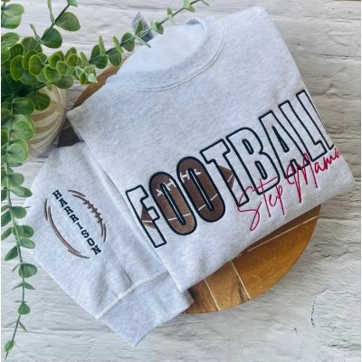 Custom Football Mama Embroidered Sweatshirt Hoodie with Names On Sleeve Game Day Gift for Mom Grandma