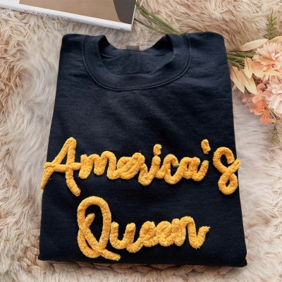 Custom Chenille Embroidered Team Sport Sweatshirt with Game Day Fuzzy Letter Unique Gift for Game Day