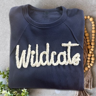 Personalized Chenille Embroidered Team Sport Sweatshirt with Game Day Fuzzy Letter Unique Gift for Game Day