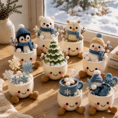 Crochet Winter Christmas Plant Pot Holiday Decor
