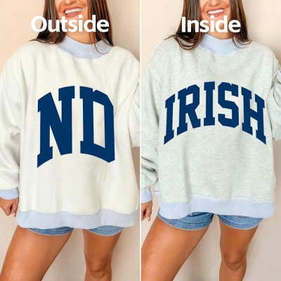 Custom Irish/ND Reversible Mockneck Sweatshirt with Double Sided Collar Unique Gift for Game Day