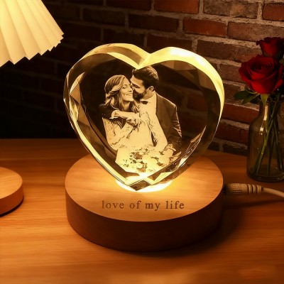 Personalized 3D Crystal Photo Portrait Night Light with Base for Couples Anniversary Gift Christmas Gifts
