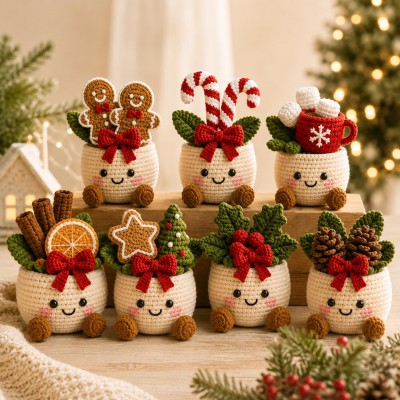 Crochet Christmas Plant Pot Holiday Decor