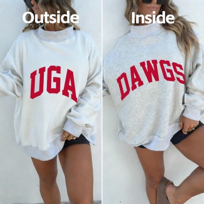Custom Dawgs/UGA Reversible Mockneck Sweatshirt with Double Sided Collar Unique Gift for Game Day