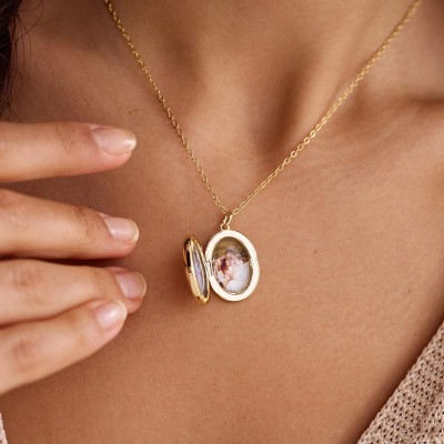 Custom 2 Photos Locket Birthstone Necklace Mother's Day Gift Ideas