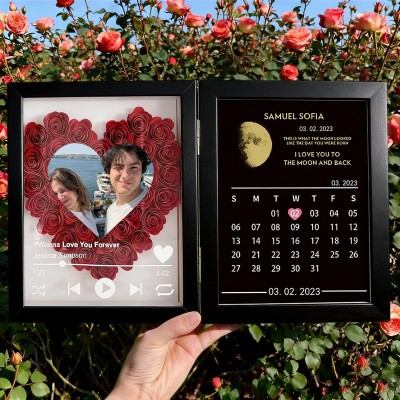 Custom Flowers Frame with Real Moon Phase for Anniversary Valentine's Day