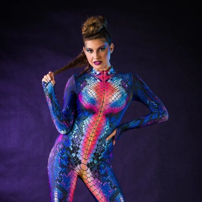 Blue Snake Skin Costume Catsuit with Tattoo Back Detail Perfect Halloween Gift Idea for Women