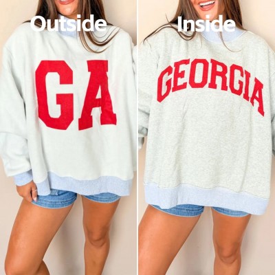Custom Georgia/GA Reversible Mockneck Sweatshirt with Double Sided Collar Unique Gift for Game Day