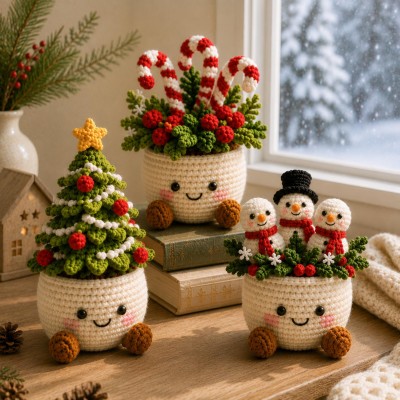 Crochet Christmas Plant Pot Holiday Decor