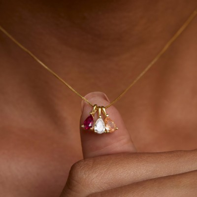 Personalized Birthstone Necklace Custom Teardrop Pendant Gift for Mom Grandma