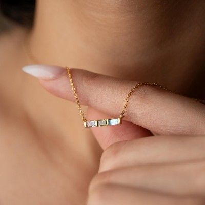 Personalized Baguette Birthstone Necklace Gift for Mom Grandma
