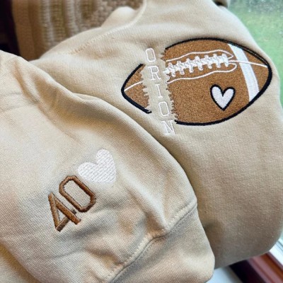 Custom Football Name Embroidered Sweatshirt Hoodie with Number On Sleeve Unique Gift for Husband Son