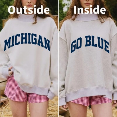 Custom Michigan/GO BLUE Reversible Mockneck Sweatshirt with Double Sided Collar Unique Gift for Game Day