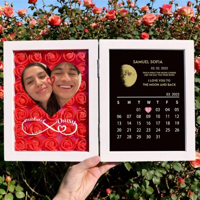 Custom Flowers Frame with Real Moon Phase for Anniversary Valentine's Day