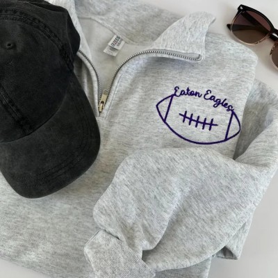 Custom Football Team Embroidred Quarter Zip Sweatshirt Hoodie Unique Gift for Husband Son