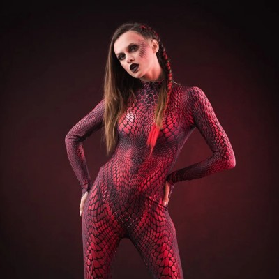 RED MAMBA Costume Catsuit with Tattoo Back Detail Perfect Halloween Gift Idea for Women