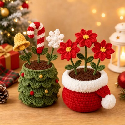 Crochet Christmas Plant Pot Holiday Decor