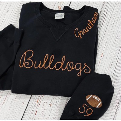 Personalized Football Team Embroidered Sweatshirt Hoodie with Number On Sleeve Perfect Gift for Husband Son
