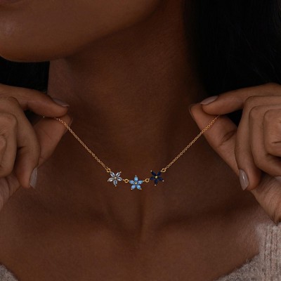 Personalized Dainty Flower Necklace with Birthstones Mother's Day Gift Ideas