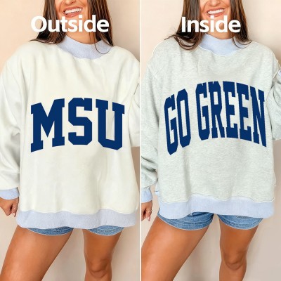 Custom MSU/GO GREEN Reversible Mockneck Sweatshirt with Double Sided Collar Unique Gift for Game Day