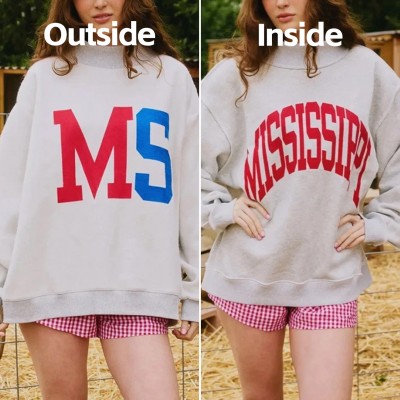 Custom Mississippi/MS Reversible Mockneck Sweatshirt with Double Sided Collar Unique Gift for Game Day