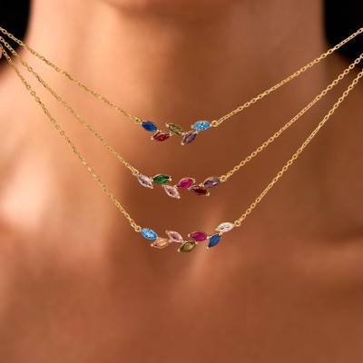 Personalized Family Birthstone Necklace Gift for Mom Grandma