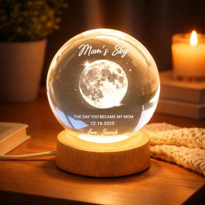 Personalized Mom's Sky Moon Phase Crystal Ball Night Light With Name Keepsake Gift for Mom Grandma