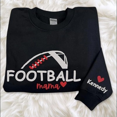 Custom Football Mama Embroidered Sweatshirt Hoodie with Names On Sleeve for Mom Grandma Game Day Gift Ideas