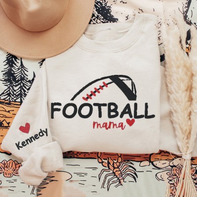 Personalized Football Mama Embroidered Sweatshirt Hoodie with Names On Sleeve for Mom Grandma Game Day Gift Ideas
