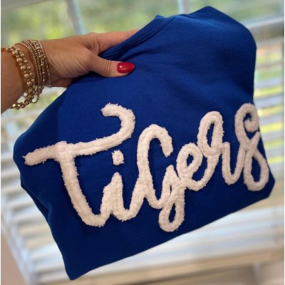 Personalized Chenille Embroidered Team Sport Sweatshirt with Game Day Fuzzy Letter Unique Gift for Game Day