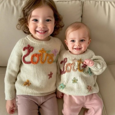 Custom Hand-Embroidered Baby Sweater with Baby Name Unique Birthday Gift 
