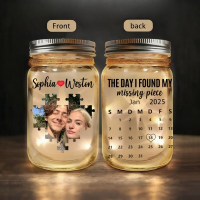 Personalized The Day I Found My Missing Piece Light Up Jars Keepsake Gift for Couple Anniversary Gift Valentine's Day Gifts