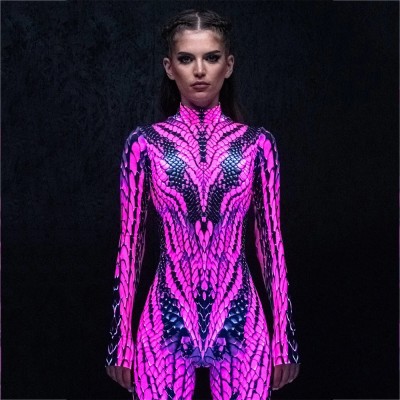 Glow in the Dark Pink Snake Costume Dragon Reptile Bodysuit Unique Gifts for Women Halloween Gift