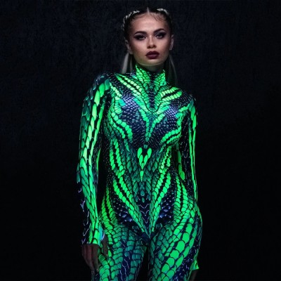 Glow in the Dark Green Snake Costume Dragon Reptile Bodysuit Perfect Halloween Gift Ideas 