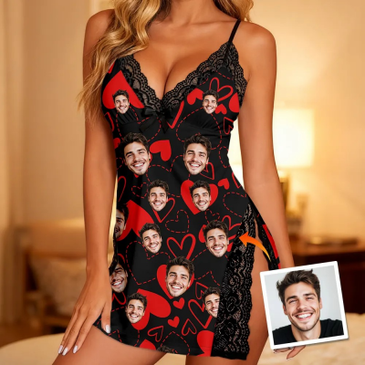 Personalized Lace Nightgown with Your Face Unique Valentine's Day Gift for Her