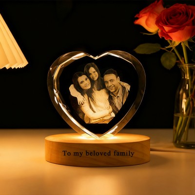 Personalized 3D Crystal Family Photo Portrait Night Light with Base Unique Family Gift Christmas Gifts