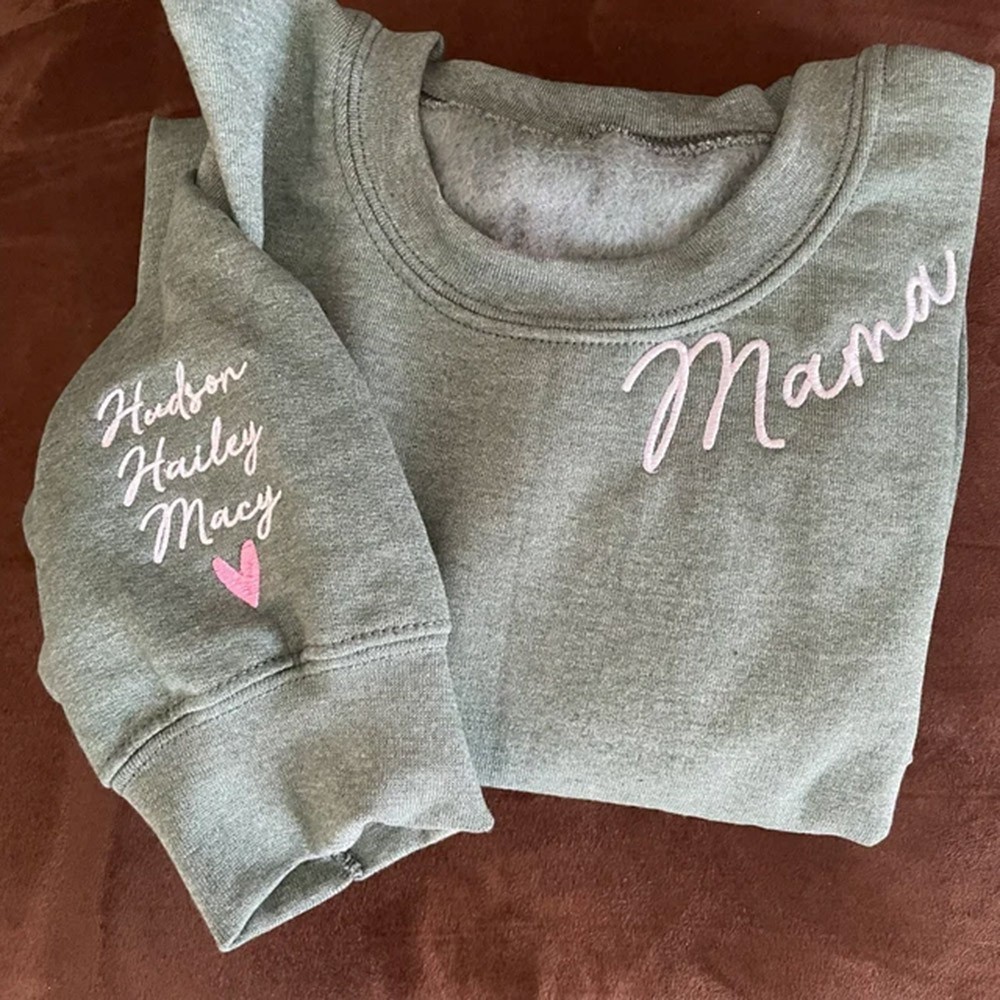 Personalized Mama Embroidered Sweatshirt Hoodie With Names On The Sleeve Unique Mother's Day Gift Ideas