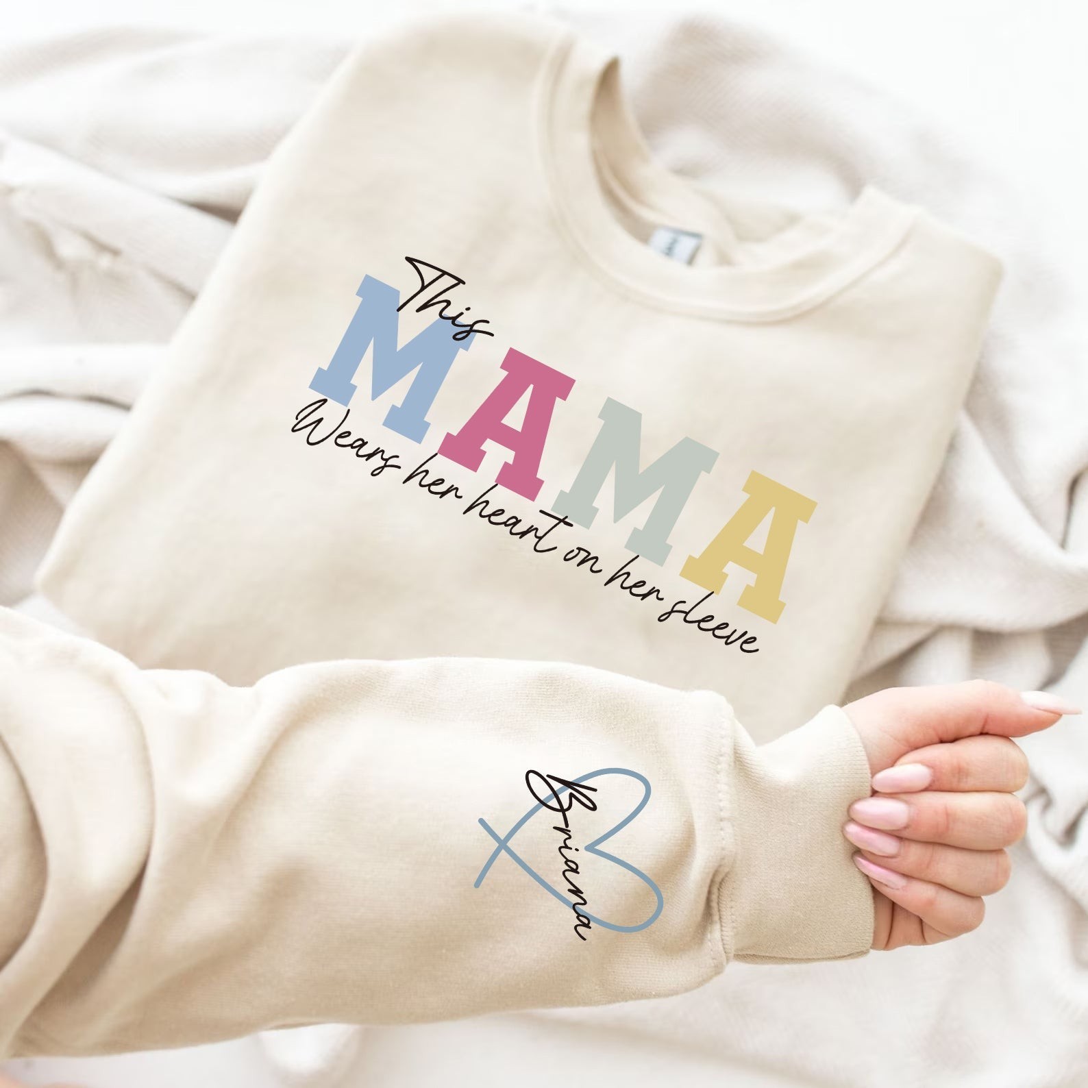 Personalized Wear Heart On Sleeve Sweartshirt Hoodie Gift For Mom Grandma Mother's Day Gift Ideas