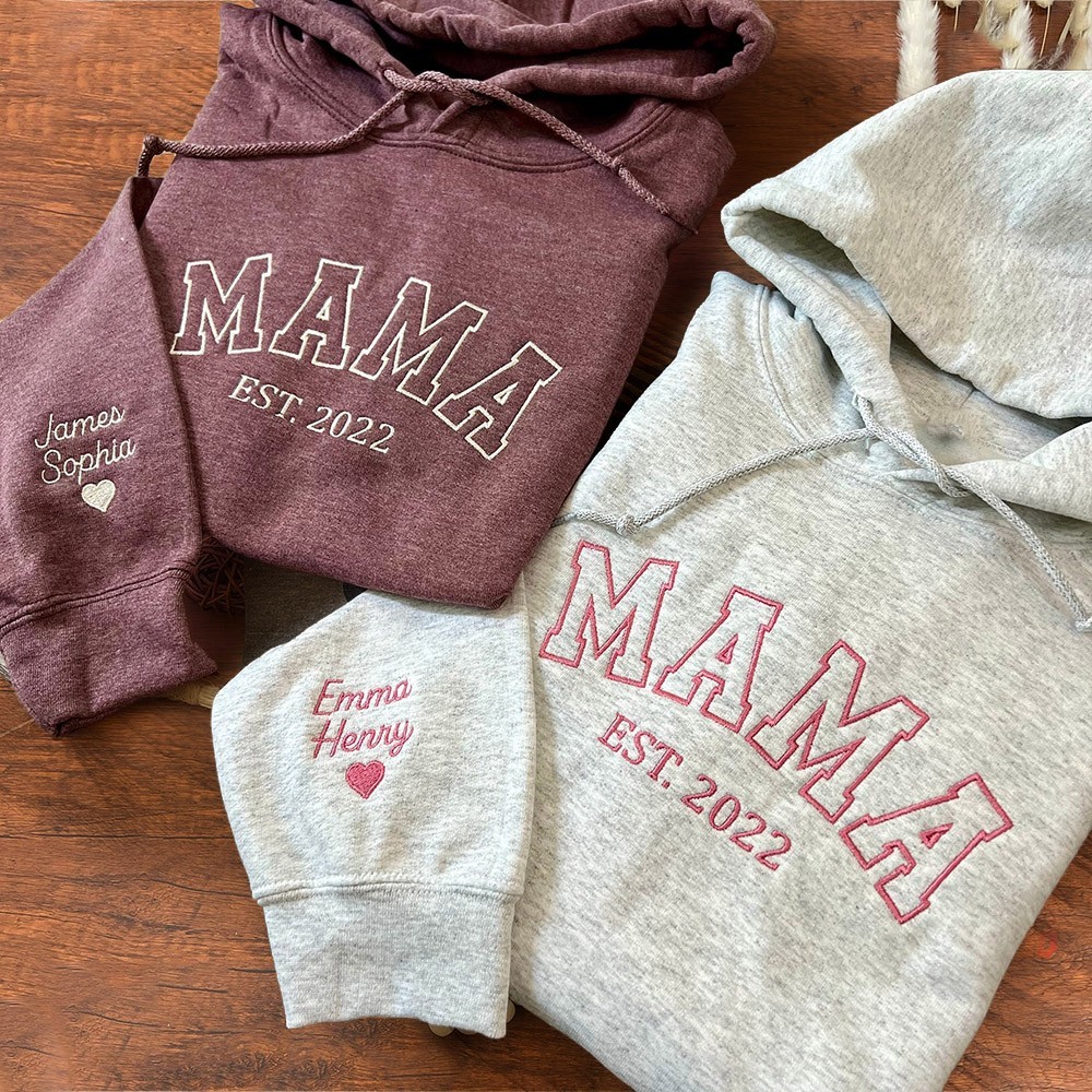Personalized Mama Embroidered Sweatshirt Hoodie With Date Mother's Day Gift Ideas
