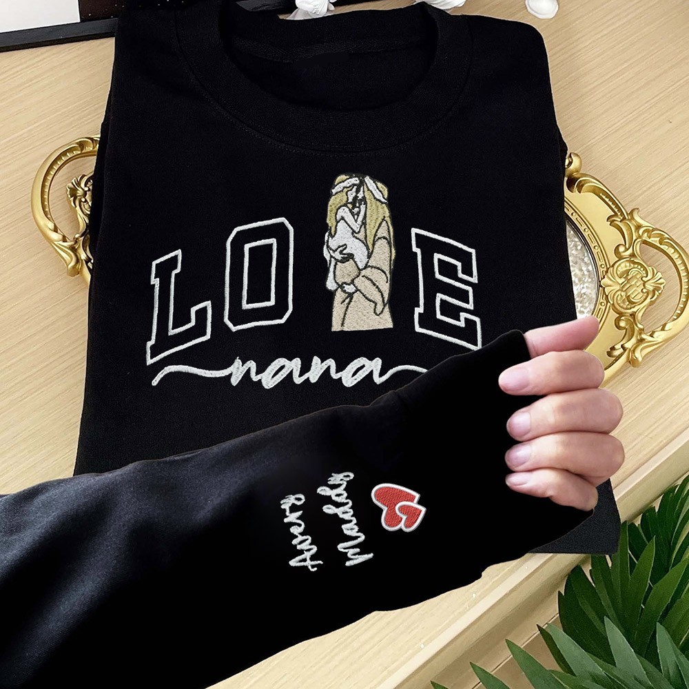 Personalized Embroidered Nana Photo Portrait Sweatshirt with Kids Names on Sleeve Love Gifts for Nana Mom Mother's Day Gift