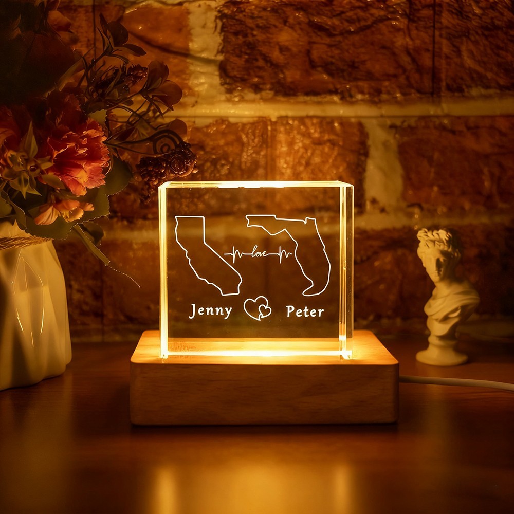 Personalized 3D Crystal Night Light for Couples Long Distance Relationship Gifts Anniversary Gift Christmas Gift