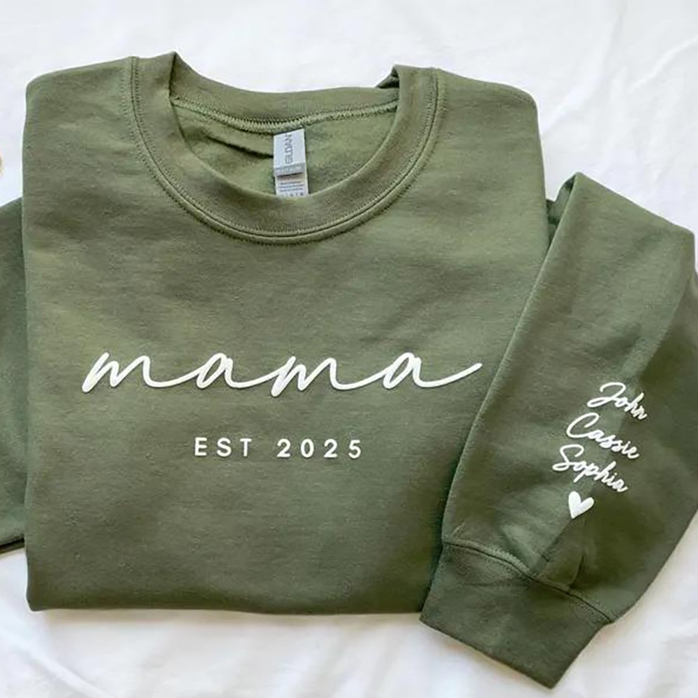 Custom Mama Sweatshirt Hoodie with Kids Names on Sleeve For Mother's Day Gift