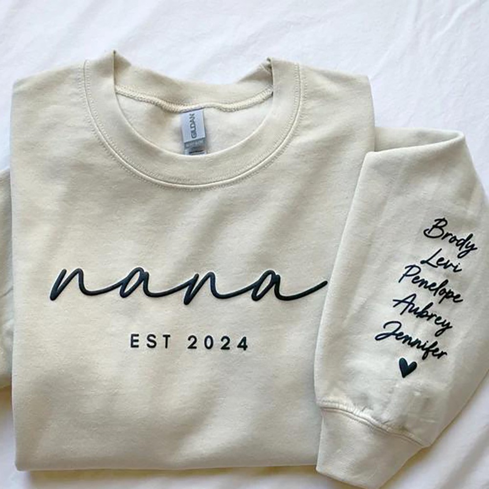 Personalized Nana Sweatshirt with Kids Names on Sleeve For Mom Grandma Mother's Day Gift Ideas