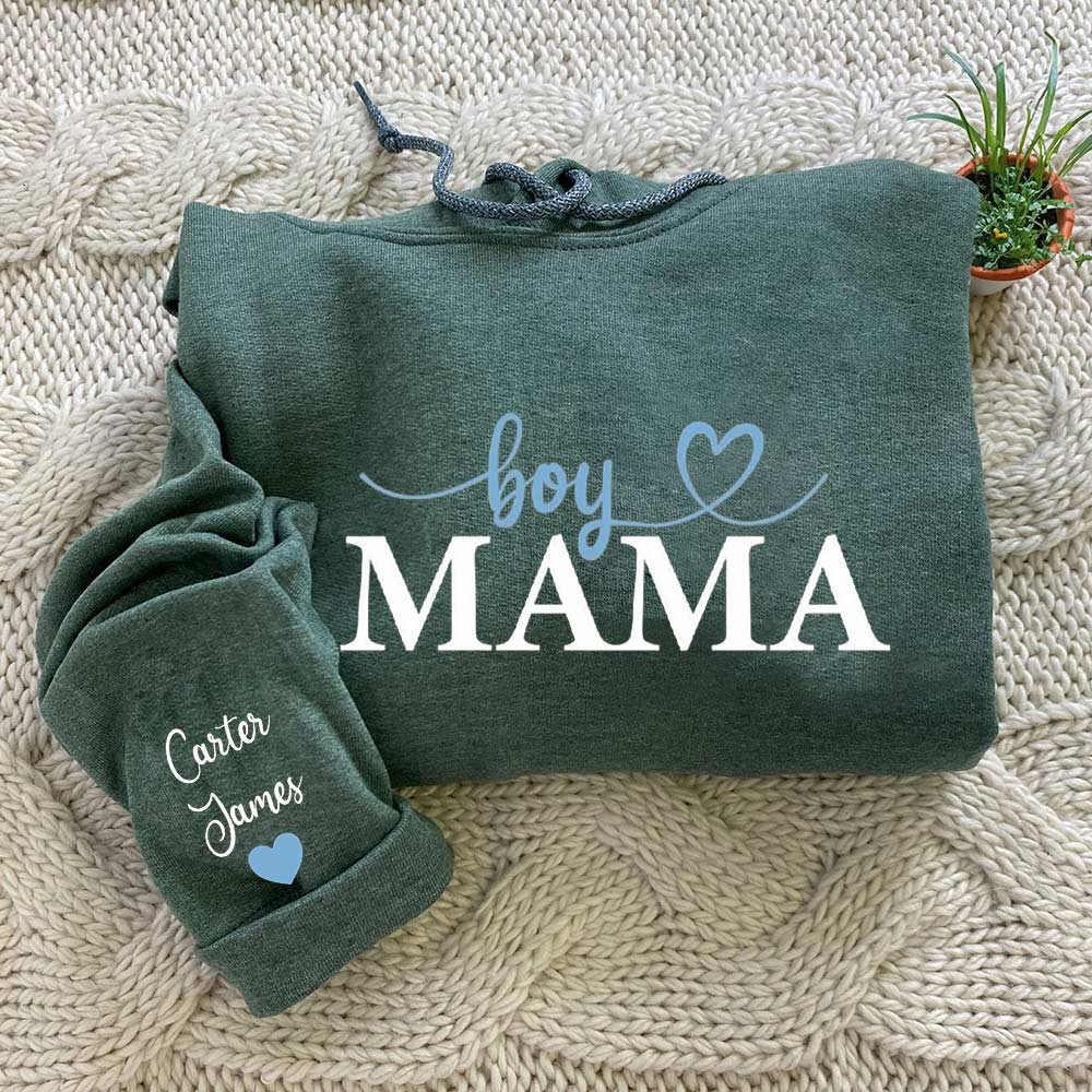 Personalized Boy Mama Sweatshirt with Kids Names on Sleeve for Mom New Mom Gift Momma Birthday Gifts Mother's Day Gift