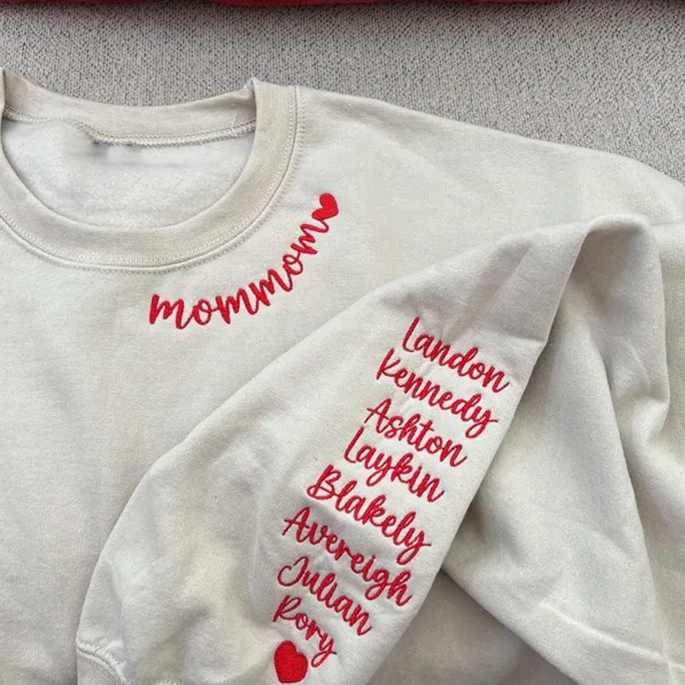 Mom Embroidered Sweatshirt with Kids Names on Sleeve New Mom Gift Custom Gifts for Mom Grandma Mother's Day Gift