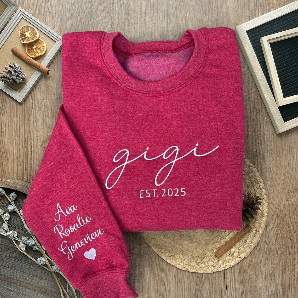 Personalized Embroidered Gigi Sweatshirt with Kids Names on Sleeve Gifts for Gigi Mom Mother's Day Gift ideas